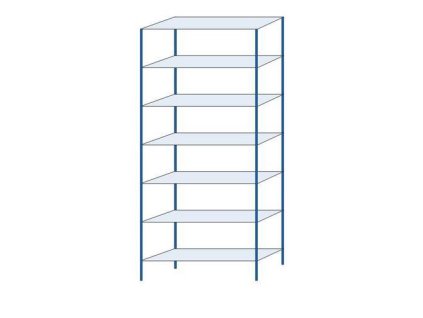 Kovový bezšroubový regál, základní, 300 x 130 x 40 cm, 110 kg/police, 7 polic, modrý