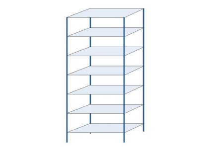 Kovový bezšroubový regál, základní, 300 x 130 x 60 cm, 90 kg/police, 7 polic, modrý