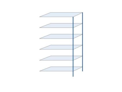 Kovový bezšroubový regál, přístavbový, 250 x 130 x 50 cm, 100 kg/police, 6 polic, modrý