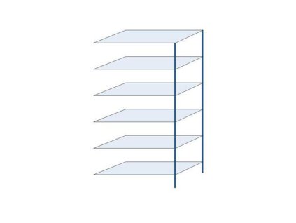 Kovový bezšroubový regál, přístavbový, 250 x 130 x 60 cm, 90 kg/police, 6 polic, modrý