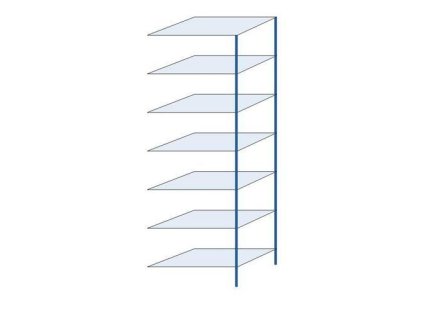 Kovový bezšroubový regál, přístavbový, 300 x 100 x 60 cm, 130 kg/police, 7 polic, modrý