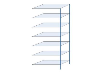 Kovový bezšroubový regál, přístavbový, 300 x 130 x 60 cm, 90 kg/police, 7 polic, modrý