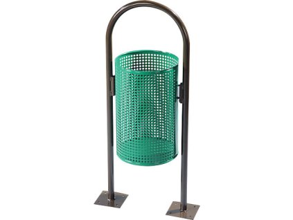 Venkovní odpadkový koš 35 litrů kovový děrovaný se stojanem pro veřejná prostranství