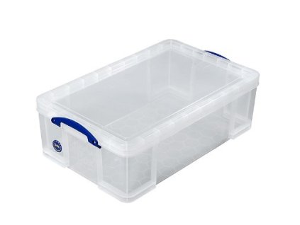 Plastový úložný box s víkem, really useful box, průhledný, 50 litrů