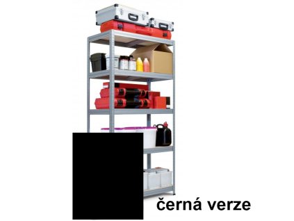 Kovový bezšroubový regál FUTUR, 180 x 75 x 35 cm, 250 kg/pol., 5 MDF polic, černá