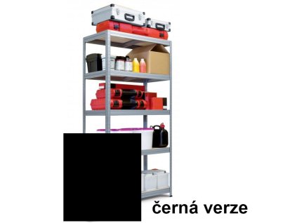 Kovový bezšroubový regál FUTUR, 180 x 90 x 35 cm, 250 kg/pol., 5 MDF polic, černá