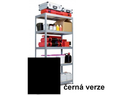 Kovový bezšroubový regál FUTUR, 180 x 90 x 45 cm, 250 kg/pol., 5 MDF polic, černá