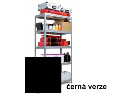 Kovový bezšroubový regál FUTUR, 180 x 75 x 35 cm, 350 kg/pol., 5 MDF polic, černá