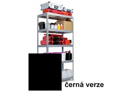 Kovový bezšroubový regál FUTUR, 180 x 90 x 45 cm, 350 kg/pol., 5 MDF polic, černá