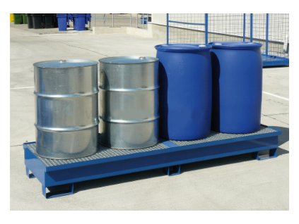 Záchytná vana s roštem, 4 sudy, 2500x800x250 mm, lak