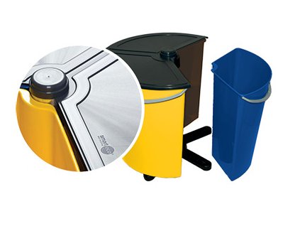 Odpadkový koš na tříděný odpad - rotační - sestava 3 x 12 l, víko