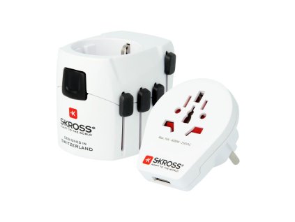 SKROSS cestovní adaptér PRO World and USB, 6,3A max., uzemněný, vč. univerzální USB nabíječky, pro celý svět