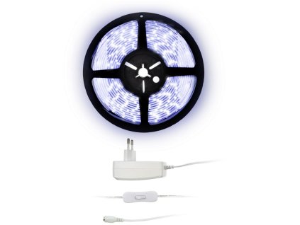 Solight LED světelný pás s testrem, 5m, sada s 12V adaptérem, 4,8W/m, IP65, studená bílá