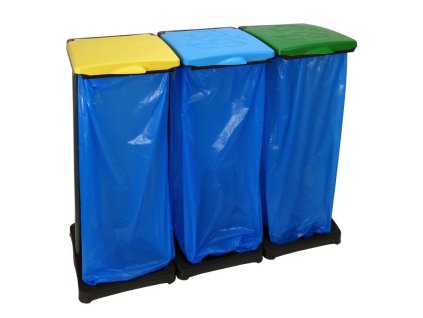 Stojan na odpadkové pytle pro tříděný odpad 3×120 l s barevnými víky