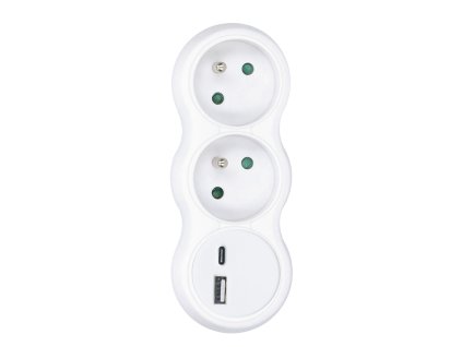 Solight rozbočka s USB A+C nabíječkou, 2 x 10A, bílá