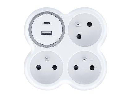 Solight rozbočka, 3x 15A, USB nabíječka A+C, bílá-šedá