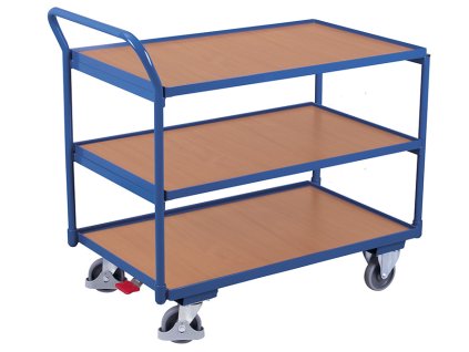 Policový vozík se třemi úrovněmi s madlem, Variofit, do 250 kg, 3 police, modrá/antracit (Barva antracit RAL7016)