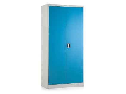 Plechová dílenská skříň montovaná, 185 x 90 x 40 cm, 4 police, 50 kg/pol., šedá-modrá