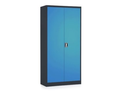 Plechová dílenská skříň montovaná, 1850 x 900 x 400 mm, 4 police, černá-modrá