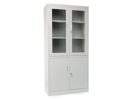 Plechová dílenská skříň s dělenými dveřmi, montovaná, 1850 x 900 x 400 mm, 3 police, šedá