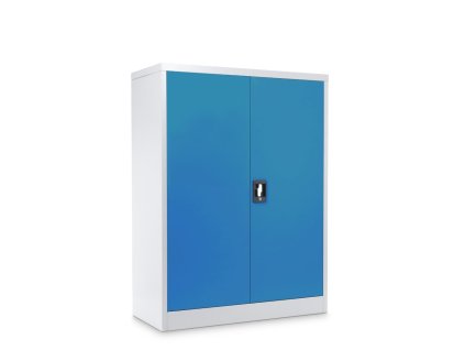Plechová dílenská skříň montovaná, 1200 x 900 x 400 mm, 2 police, šedá-modrá
