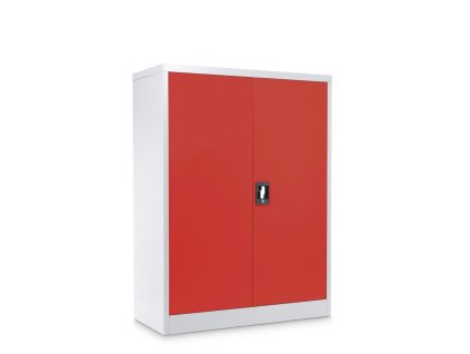 Plechová dílenská skříň montovaná, 1200 x 900 x 400 mm, 2 police, šedá-červená