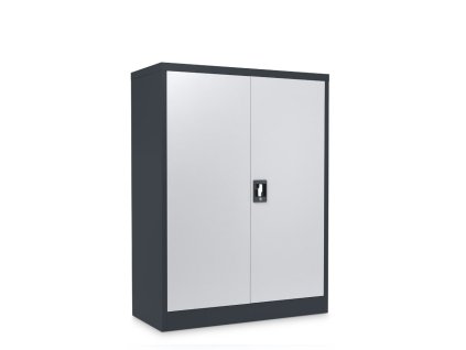 Plechová dílenská skříň montovaná, 1200 x 900 x 400 mm, 2 police, černá-šedá