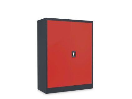 Plechová dílenská skříň montovaná, 1200 x 900 x 400 mm, 2 police, černá-červená