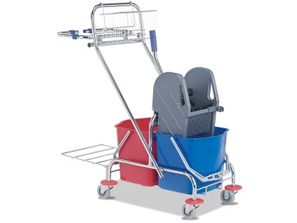 Úklidový vozík s pákovým ždímačem, objem 2 x 15 l