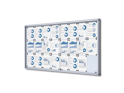 Interiérová magnetická vitrína 24 x A4, posuvné skleněné dveře, protipožární, zamykatelná