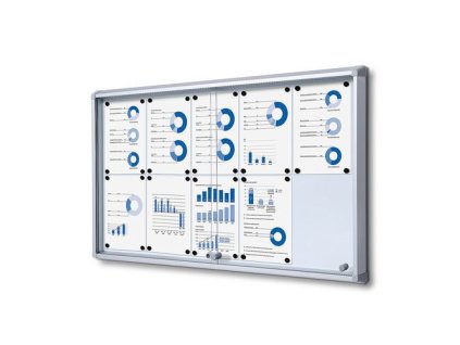 Interiérová magnetická vitrína 10 x A4, posuvné skleněné dveře, protipožární, zamykatelná