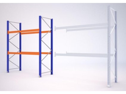 Paletový regál, základní, 273,6 x 180 x 75 cm, 6 000 kg, zem + 2 patra, modrý