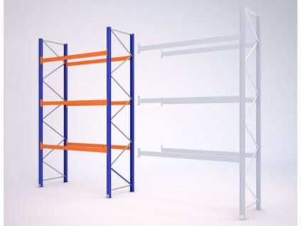 Paletový regál, základní, 399,6 x 270 x 110 cm, 9 000 kg, zem + 3 patra, modrý