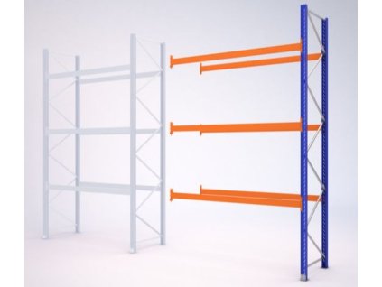 Paletový regál, přístavbový, 462,6 x 270 x 110 cm, 9 000 kg, zem + 3 patra, modrý