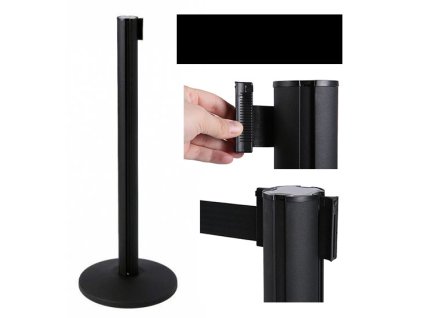 Zahrazovací sloupek se samonavijecím pásem, 2,6 m, černý, černý