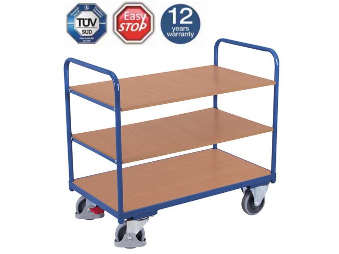 Policový vozík s madlem, Variofit, 2 police, ložná plocha 120 x 80 cm, do 500 kg, modrá/antracit (Barva antracit RAL7016)