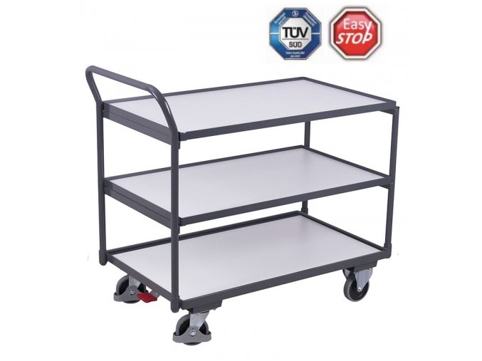 Antistatický policový vozík s madlem, Variofit, 3 police (83 x 49 cm), do 250 kg, modrá/antracit (Barva antracit RAL7016)