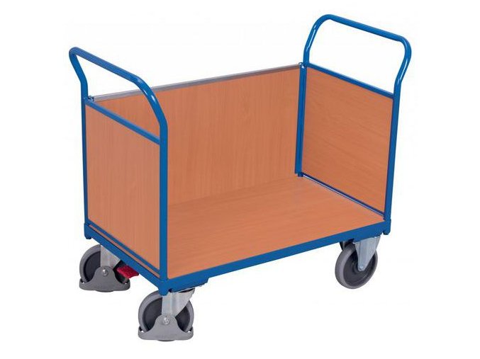 Plošinový vozík se dvěma madly a boční stěnou s plnou výplní, Variofit, ložná plocha 120 x 77 cm, do 500 kg, modrá/antracit (Barva antracit RAL7016)