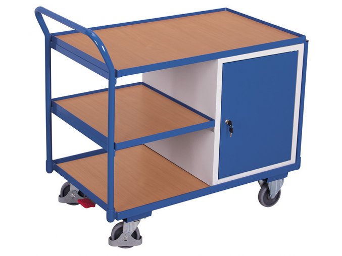 Dílenský vozík, skříňka a police, Variofit, do 250 kg, š x h x v: 112,5 x 62,5 x 101 cm, modrá/antracit (Barva antracit RAL7016)