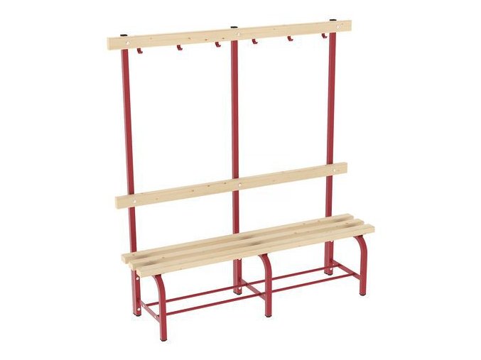 Lavice s věšákovou stěnou, 150 cm, červená, smrkové latě
