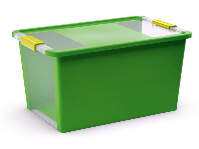 Plastový úložný box s víkem na klip, 40 l, zelená