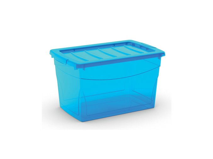 plastovy ulozny box s vikem na klip pruhledny modry 30 l