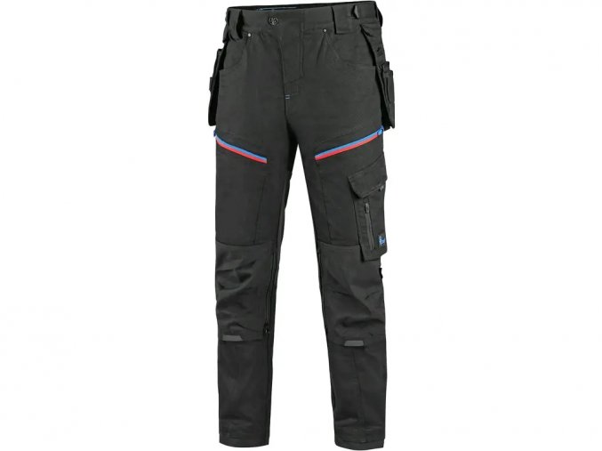 Kalhoty CXS LEONIS, pánské, černé s modro/červenými doplňky