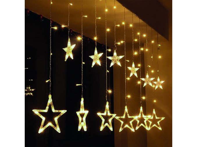 Solight LED venkovní vánoční závěs, hvězdy, šíře 3m, 123LED, IP44, 3xAA, teplá bílá