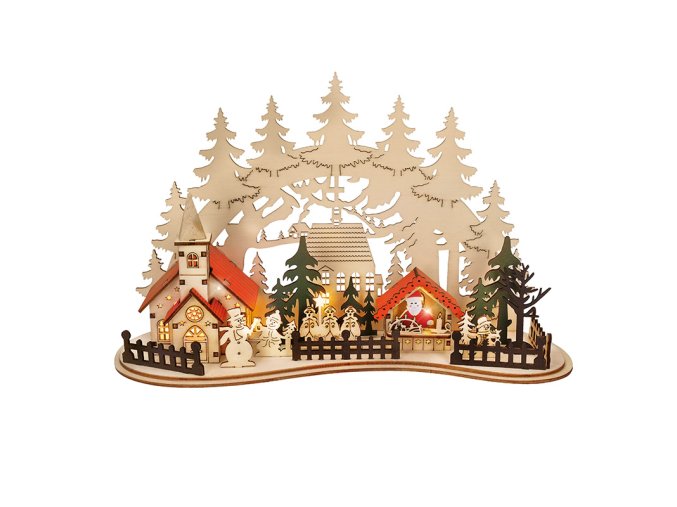 Solight LED vánoční městečko s kostelem, 30x19cm, 2x AAA