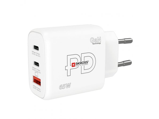 SKROSS USB A+C nabíjecí adaptér Power charger 65W GaN EU, Power Delivery, typ C