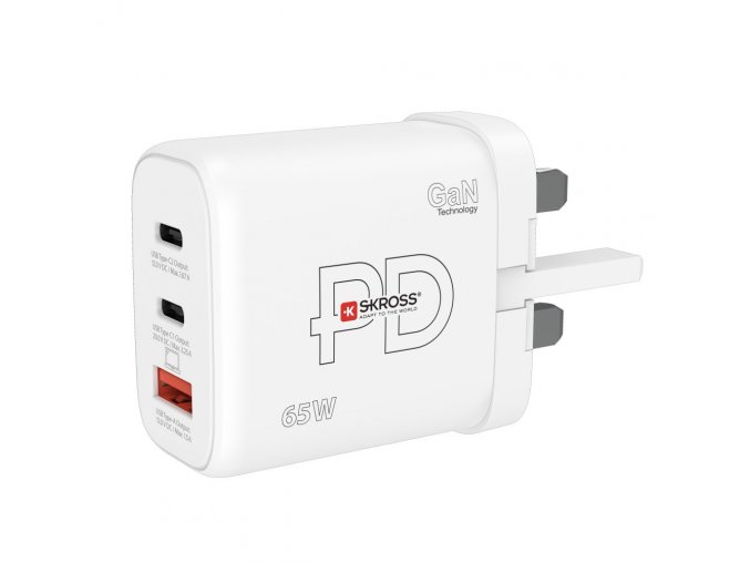 SKROSS USB A+C nabíjecí adaptér Power charger 65W GaN UK, Power Delivery, typ G