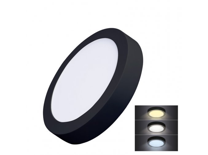 Solight LED mini panel CCT, přisazený, 18W, 1530lm, 3000K, 4000K, 6000K, kulatý, černá barva