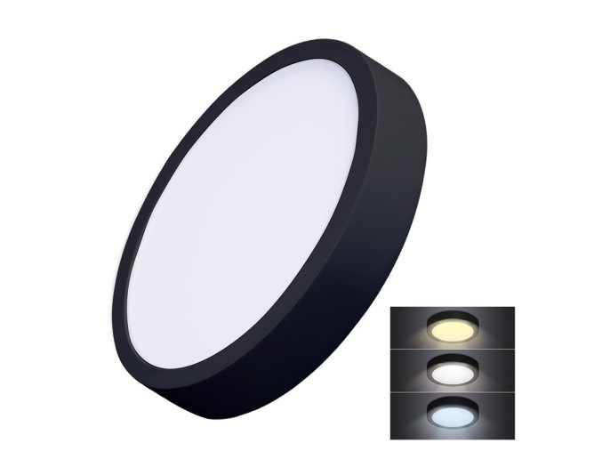 Solight LED mini panel CCT, přisazený, 24W, 1800lm, 3000K, 4000K, 6000K, kulatý, černá barva