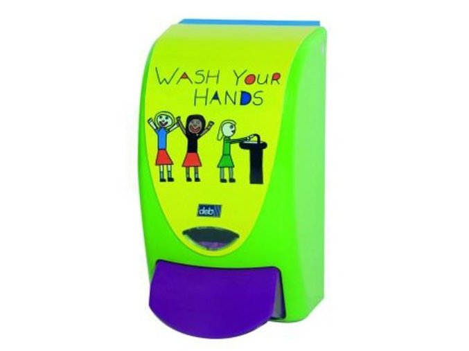 Dávkovač mýdla DEB PROLINE "wash your hands" 1l zelený